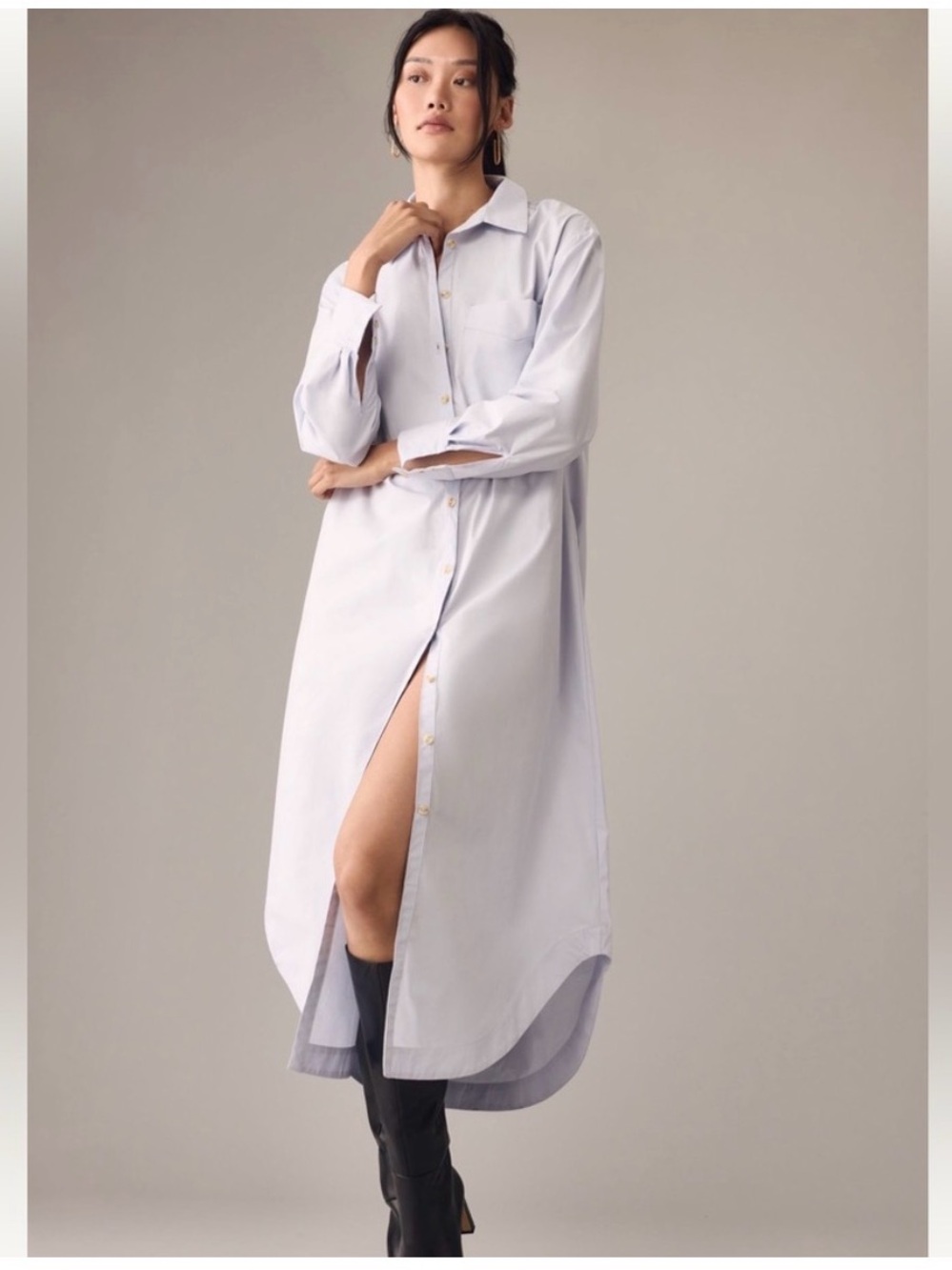 Maeve by Anthropologie Classic Button-Front Shirt Dress in Light Blue